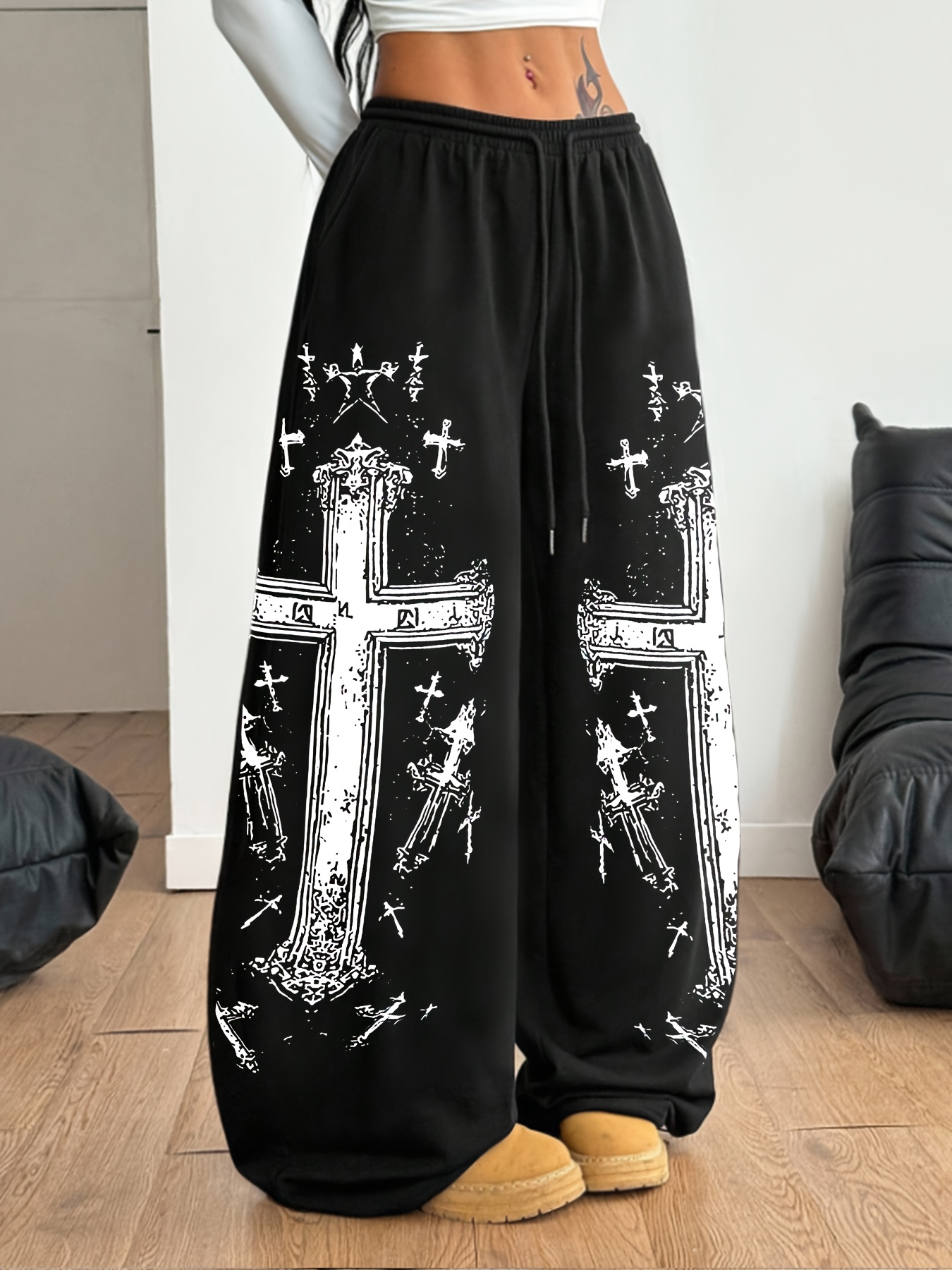 OLD  SWAG ケツロゴ straight PANTS Y2K punk style pants gothic cross sweatpants y2k vintage wide - Temu