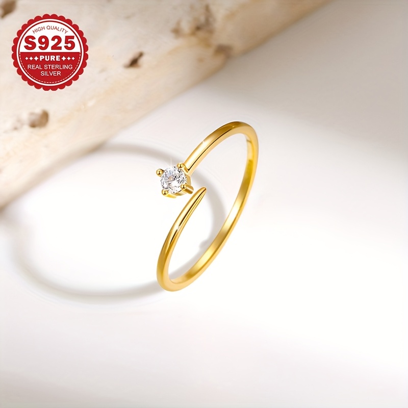 Women's S925 Sterling Silver Adjustable Open Toe Ring with Zirconia
