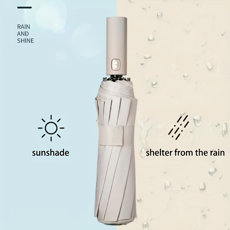 

Automatic Folding Umbrella With 12 Ribs, Windproof Water-resistant Uv Protection, Durable , Pongee Fabric, Mature Fashion Basics Style, Silicone Handle