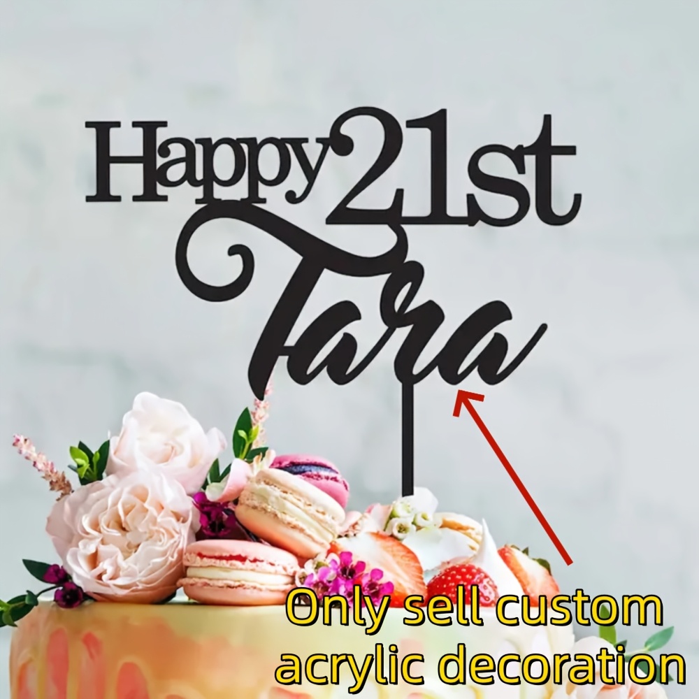 TEMU 1pc 2d Flat, Customizable Text Acrylic Cake Top Decoration - Customize Age And Name, Perfect For Birthday, Wedding, Or Event Party Decoration,