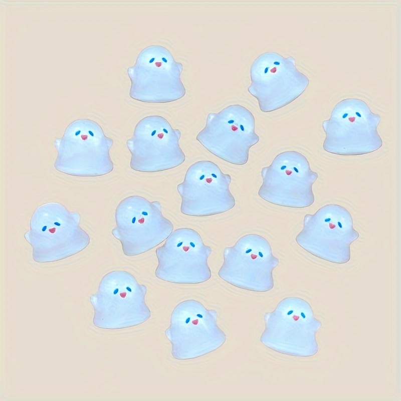 

30 Pcs Halloween Resin Cute Transparent White Ghost Gemstones Flat Back Patches For Diy Home Manicure Accessories - No Fragrance