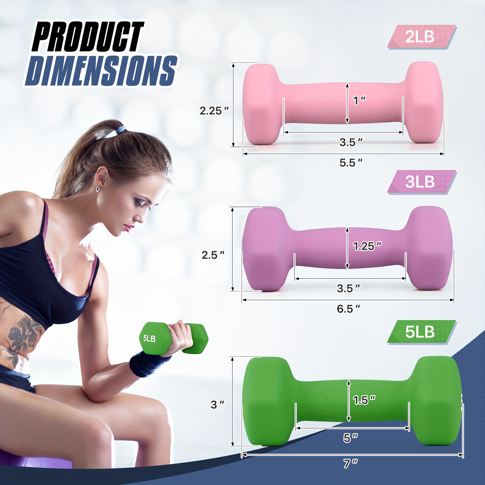 Set of 6 Neoprene Coated Dumbbells Set, Hand Weights Anti-Roll Non-Slip with Smooth Grip