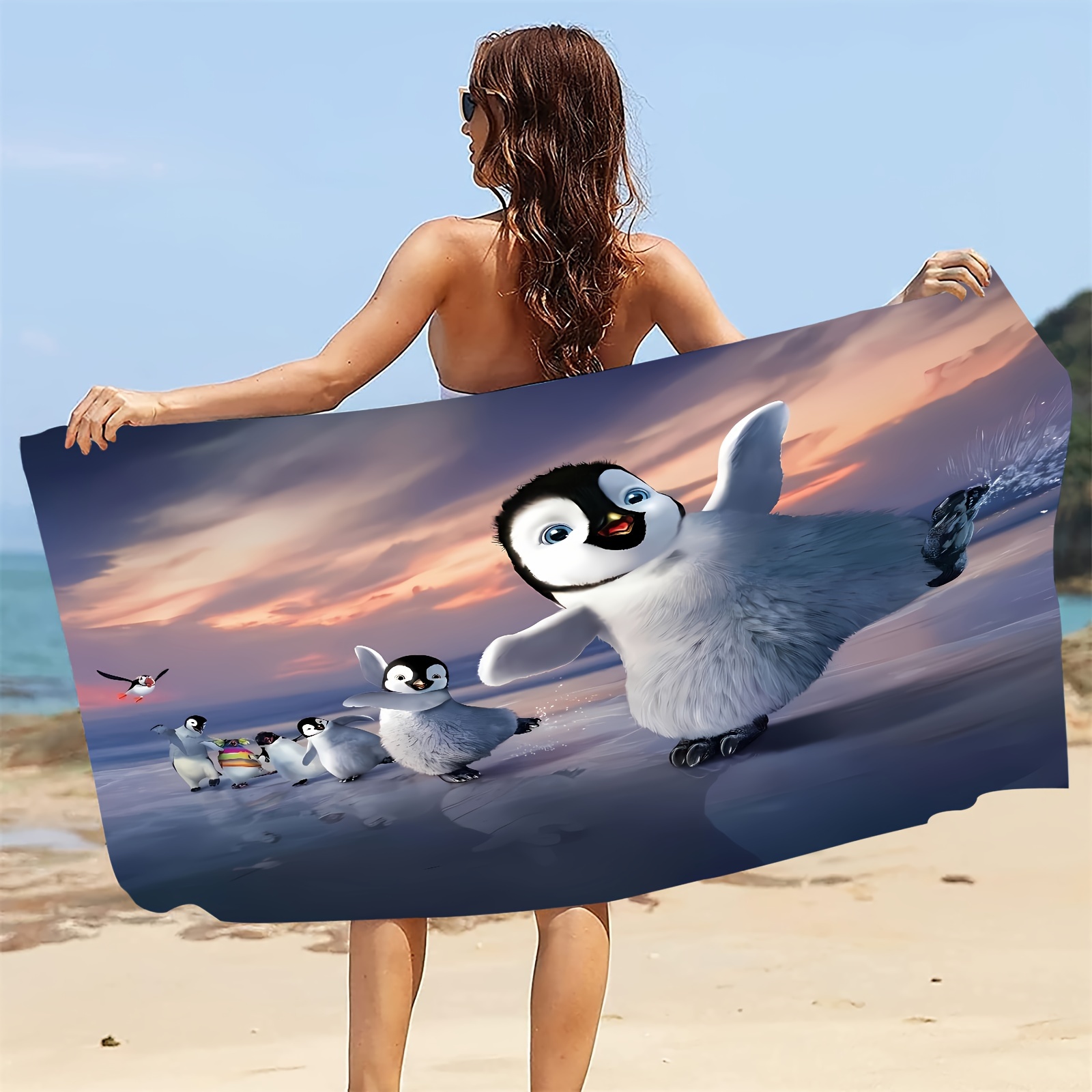 1pc Penguin Print Microfiber Beach Towel Super Absorbent Lightweight  Soft 250gsm Camping, Outdoor