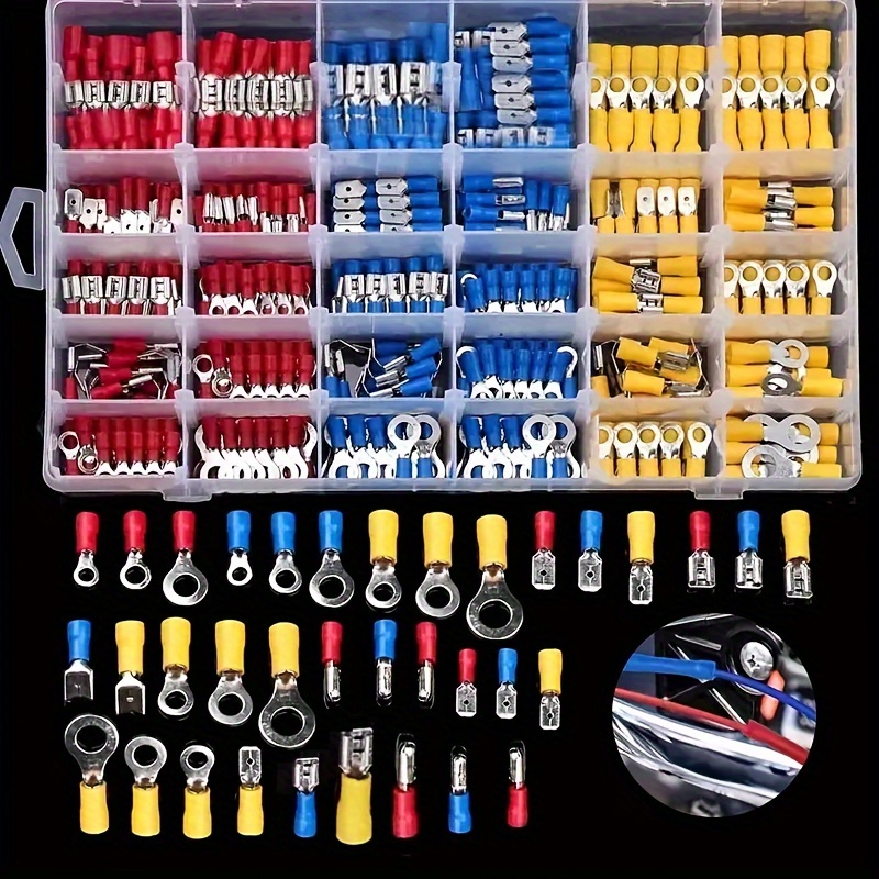 

102pcs Electrical Crimp Terminal Kit - Wire Connectors With Insulated Rings, Forks, Spades & Butts For Automotive And Marine Use - Battery Not Included