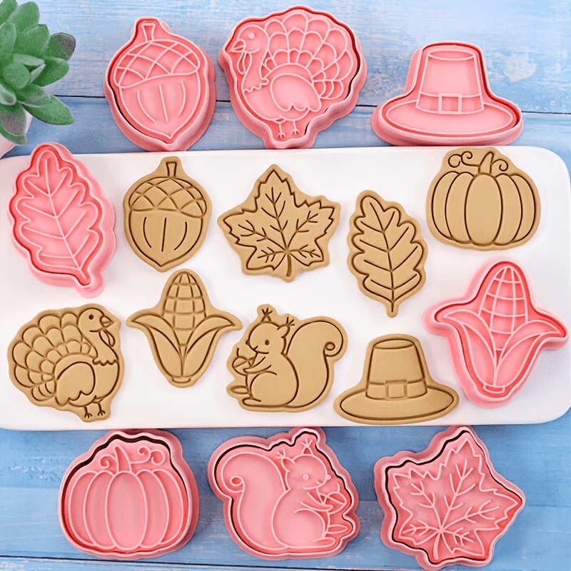 TEMU This 8pcs Thanksgiving Cookie Cutter Set Includes Cartoon Shapes Such As Pumpkin, Turkey, Leaves, Squirrel, Corn, And . Perfect For Making And