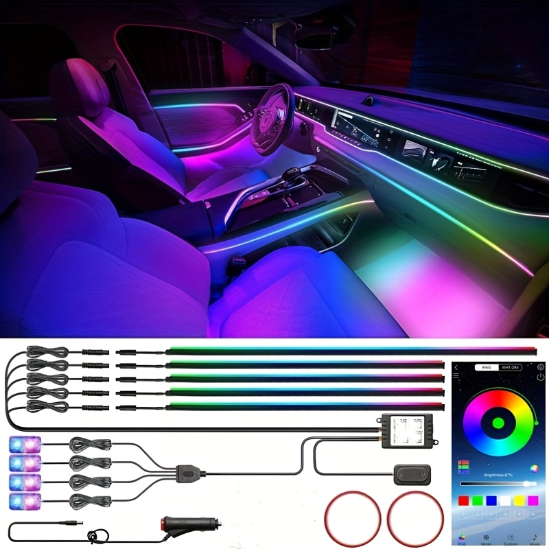 TEMU Led Light Strip For Interiors Made Of Acrylic, Designed For Wireless Automotive Use, Featuring Rgb Options In A 10-in-1 And 6-in-1 To 2-in-1
