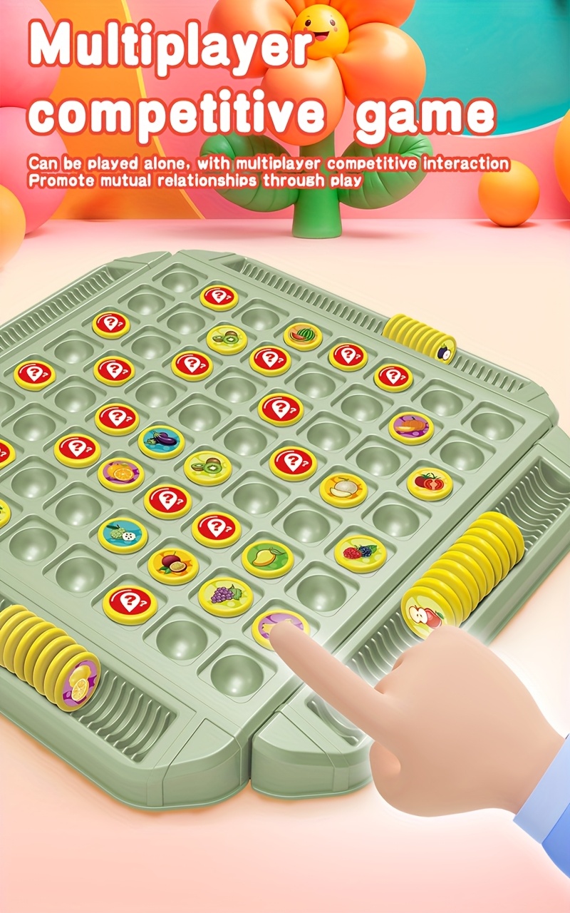 A Toy That Is an Educational Fruit-Flipping Memory Board Game, Featuring Creative Memory Match Gameplay That Enhances Hand-Eye Coordination, Memory, And Concentration. Made from High-Quality Materials, It Is Suitable for 2-4 Players