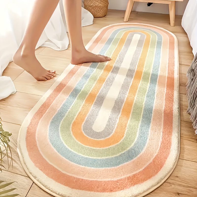 

1pc Rainbow Area Rug - Soft Polyester, Machine Washable, Non-slip, Waterproof, Lightweight, Rectangular, Low Pile, Flat Weave, Home Decor For Bedroom, Living Room