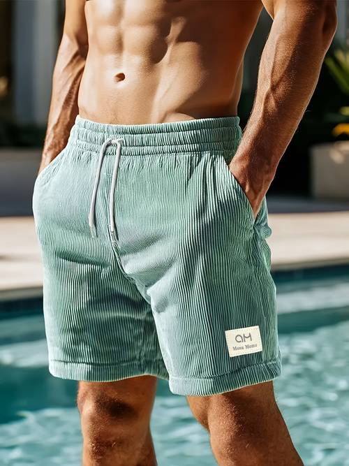 mens casual shorts corduroy drawstring single piece shorts