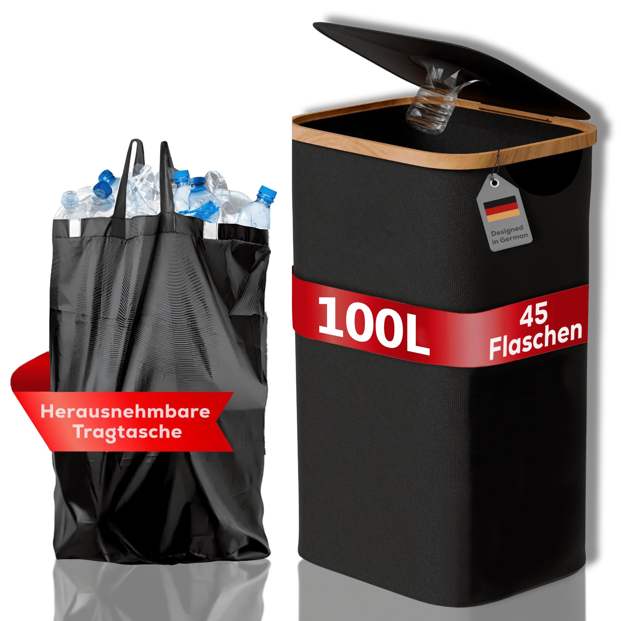 E-shop 100L Press Golden Flaschen Sammelbehälter – Leere Behälter für Küche, Haushalt und Garten – Faltbar, Waschbar, mit Etikettenhalter und 1