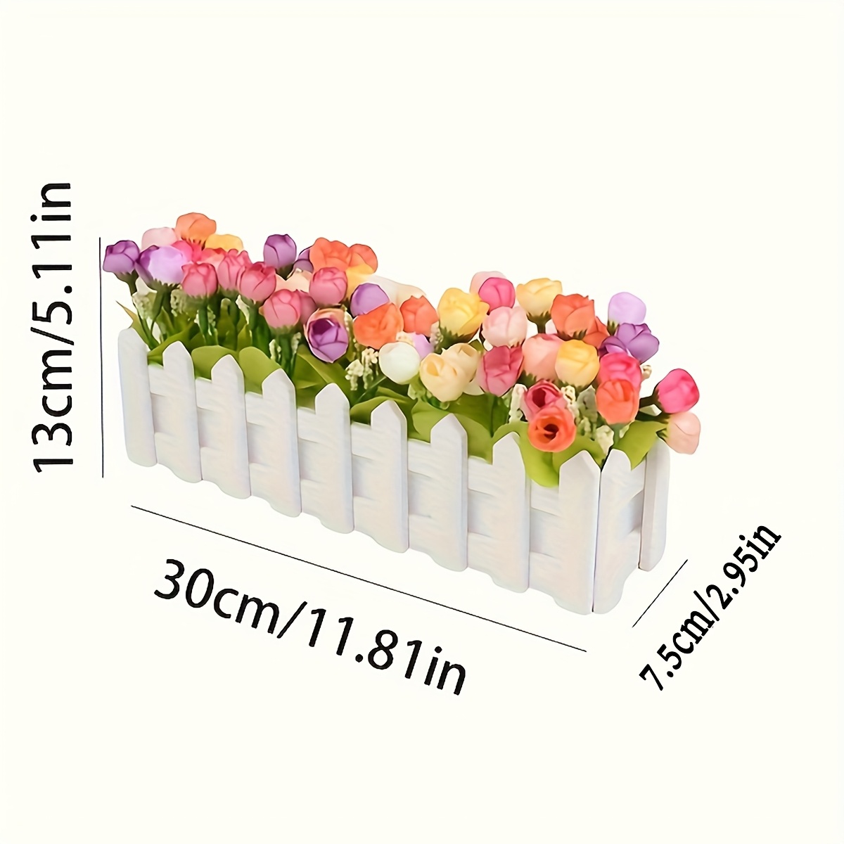 Image of 1pc Artificial Small Bracewood Fence Potted Decorative Flowers Fake Fence Wooden Box Home Kitchen Porch Tabletop Decoration Spring Summer Holiday Party Wedding Decoration Fake Flowers