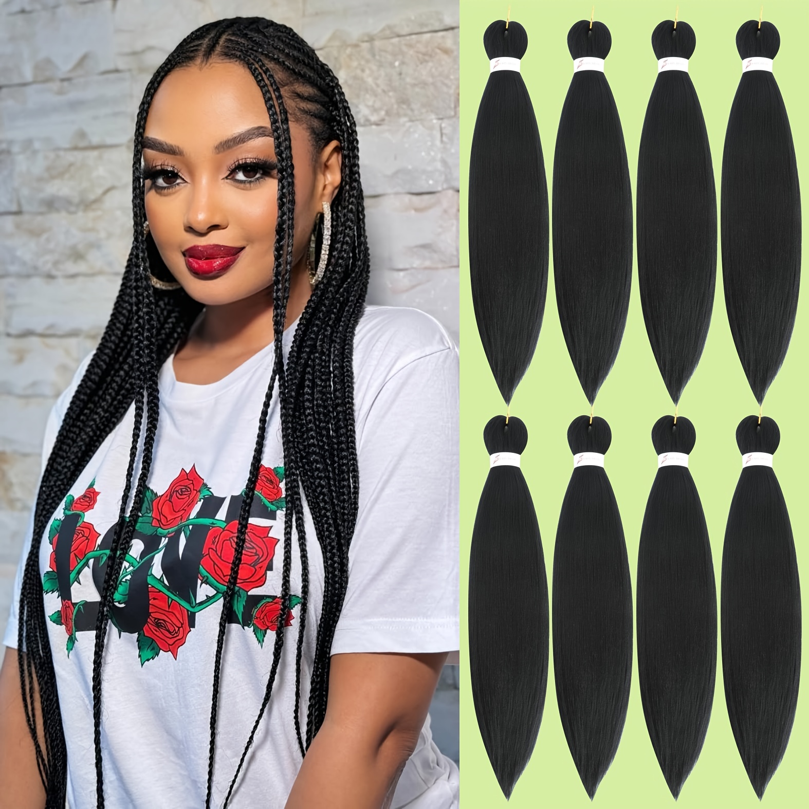 Image of 8 Packs Pre-stretched Braiding Hair Extensions For Women 18/20/24/26/28/30 Inch Professional Easy Braid Hair, Free Hot Water Setting Ez Braiding Hair For Women