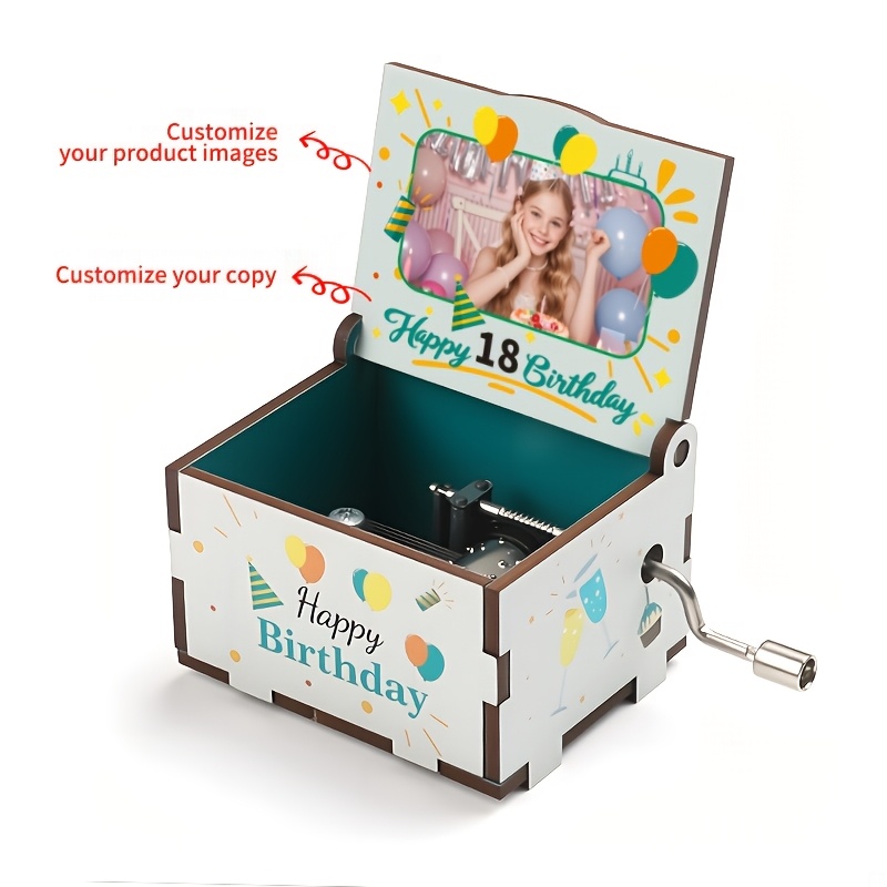 TEMU 1pc, Customized Birthday Series Hand-cranked Music Box, Birthday Gift For , Bedside Ornament, Party Decoration, Desk Decoration, Music Event,