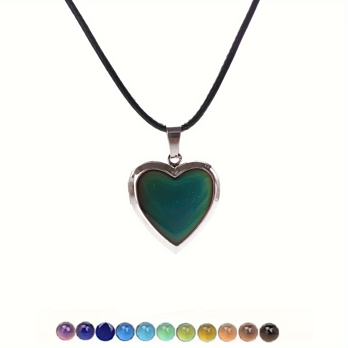 Image of 1pc Heart Photo Of Temperature Change Color Pendant Mood Necklace Emotion Color Changing Locket Pendant For Men Women For Different Color At Different Temperatures Choker Necklaces Jewelry Gift