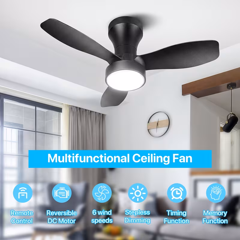 24 ceiling fans with lights low profile ceiling fan remote noiseless 3 gears 3000 6500k dimmable 6 wind black ceiling fan for bedroom indoor outdoor use Product details 0