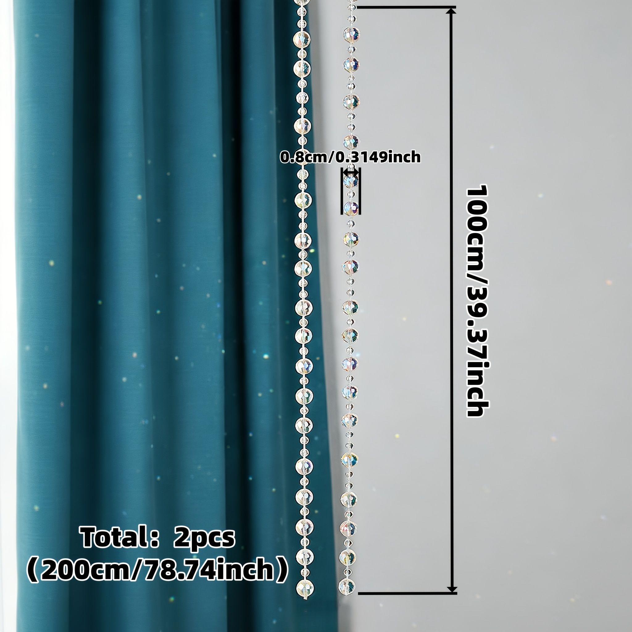 E-shop 2 Stück, Gesamt: 200 cm/78,8 Zoll, Transparent, Bunt, Perlenkette, Luxuriös und Bezaubernd, Exquisit, Vielseitig, Feiertags-Partydekoration,