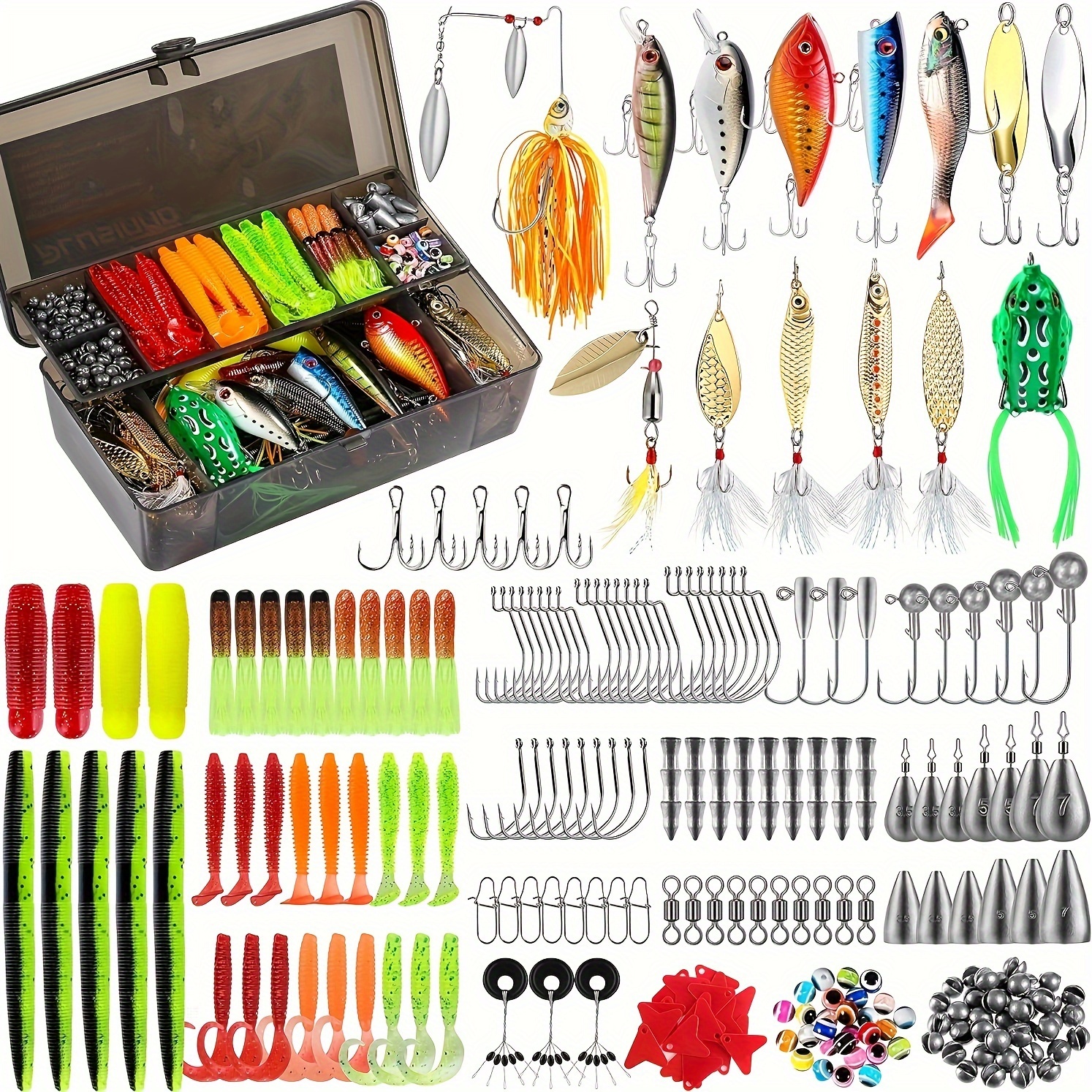 

Plusinno 292pcs Fishing Accessories Kit, Fishing Tackle Box With Tackle Included, Fishing Hooks, Fishing Weights Sinkers, Spinner Blade, Fishing Gear For Bass, Bluegill, Crappie, Fishing