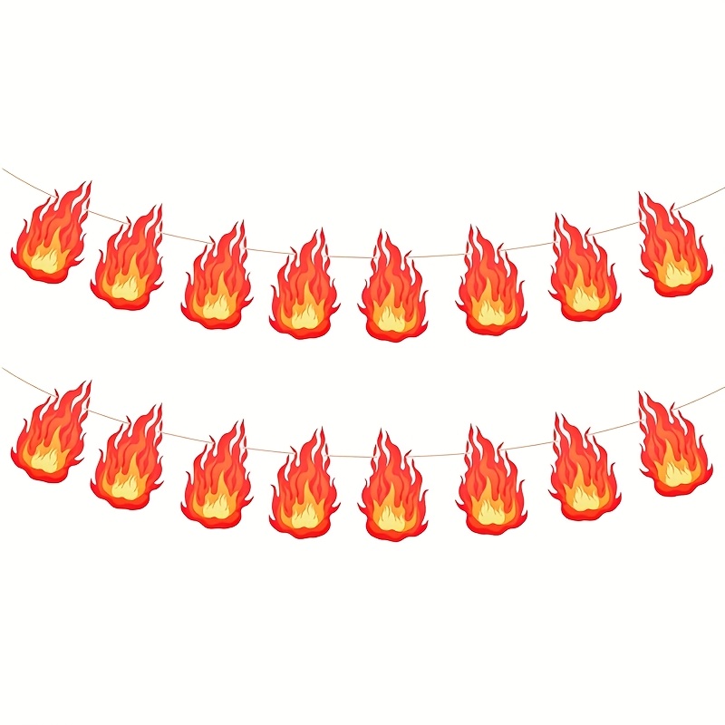 1/2pcs Flame Banner, Firefighter Theme Party Decorations, Fire Truck And Bonfire Party Supplies