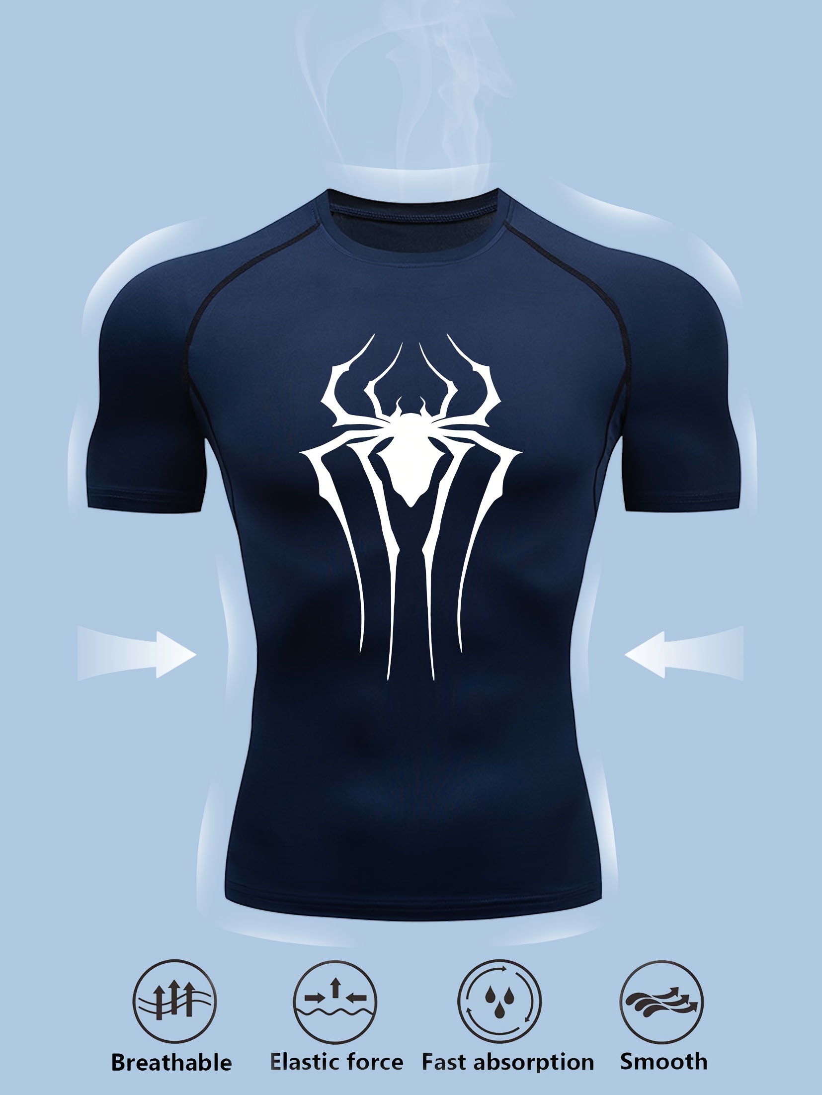 Fashion Printed Athletic Muscle Fit T-Shirt Men's Breathable Compression T-Shirt Comfy Top For Summer Sport