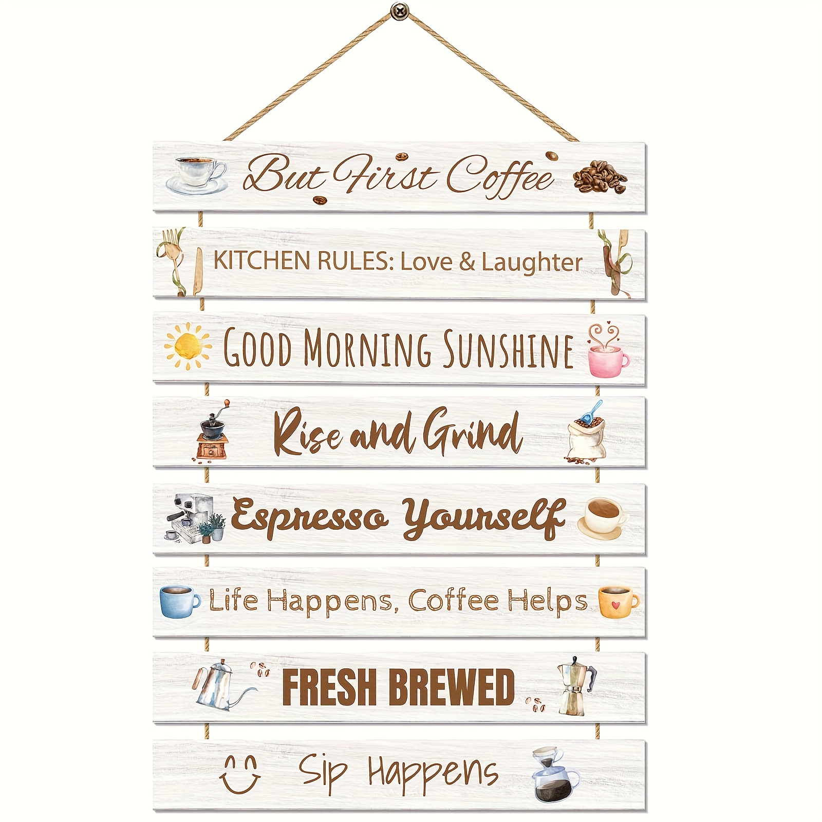 TEMU Set Of 8 Wooden Farmhouse Coffee Decor Signs, Coffee Wall Decoration Symbols, Rustic Wooden Hanging Art Plaques With Inspirational Quotes,