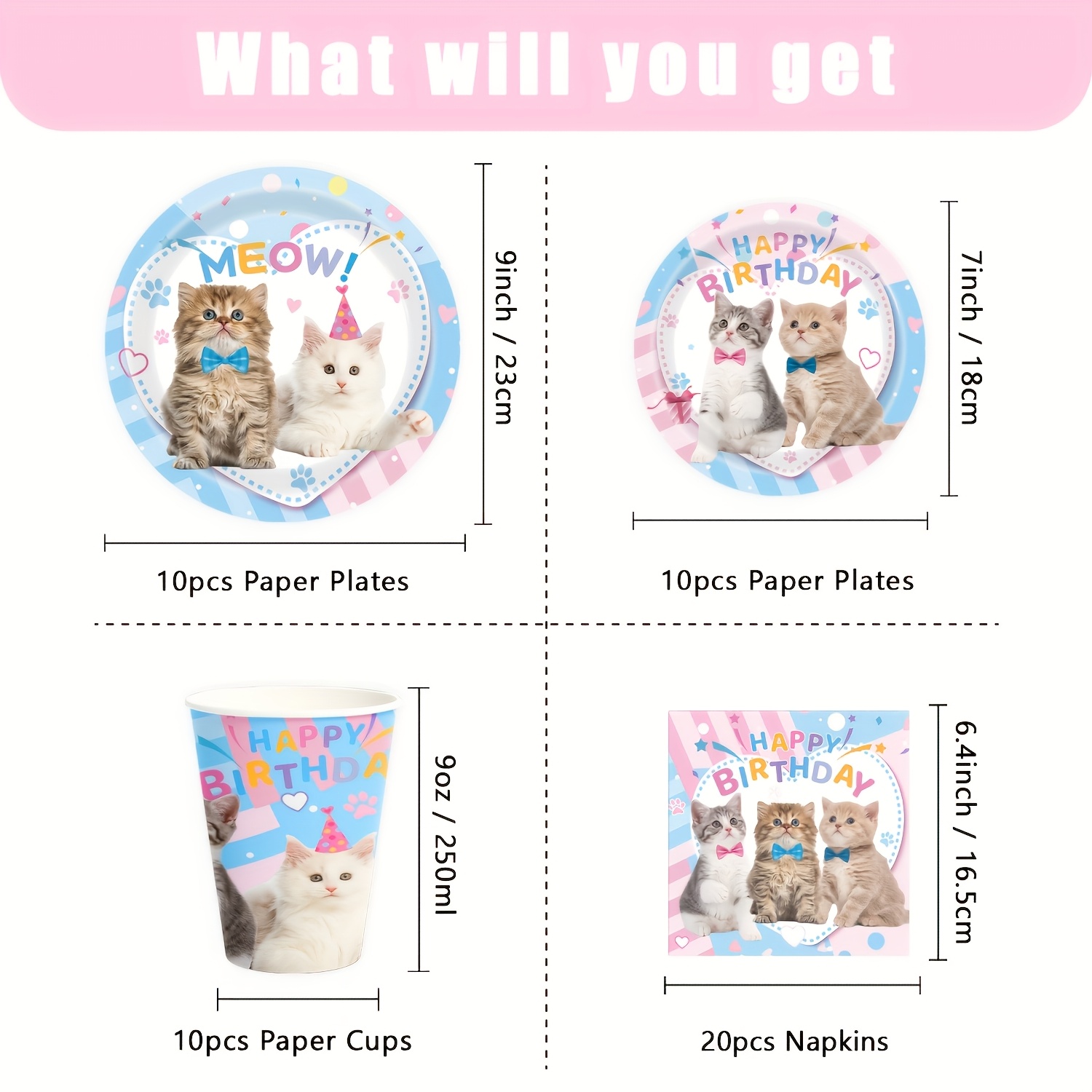 50pcs/80pcs Cat Party Supplies Cute Kitten Theme Party Tableware Set Party Decorations Kitty Paper Dinnerware Plates Napkins And Cups For Cat Theme Birthday Party Favors