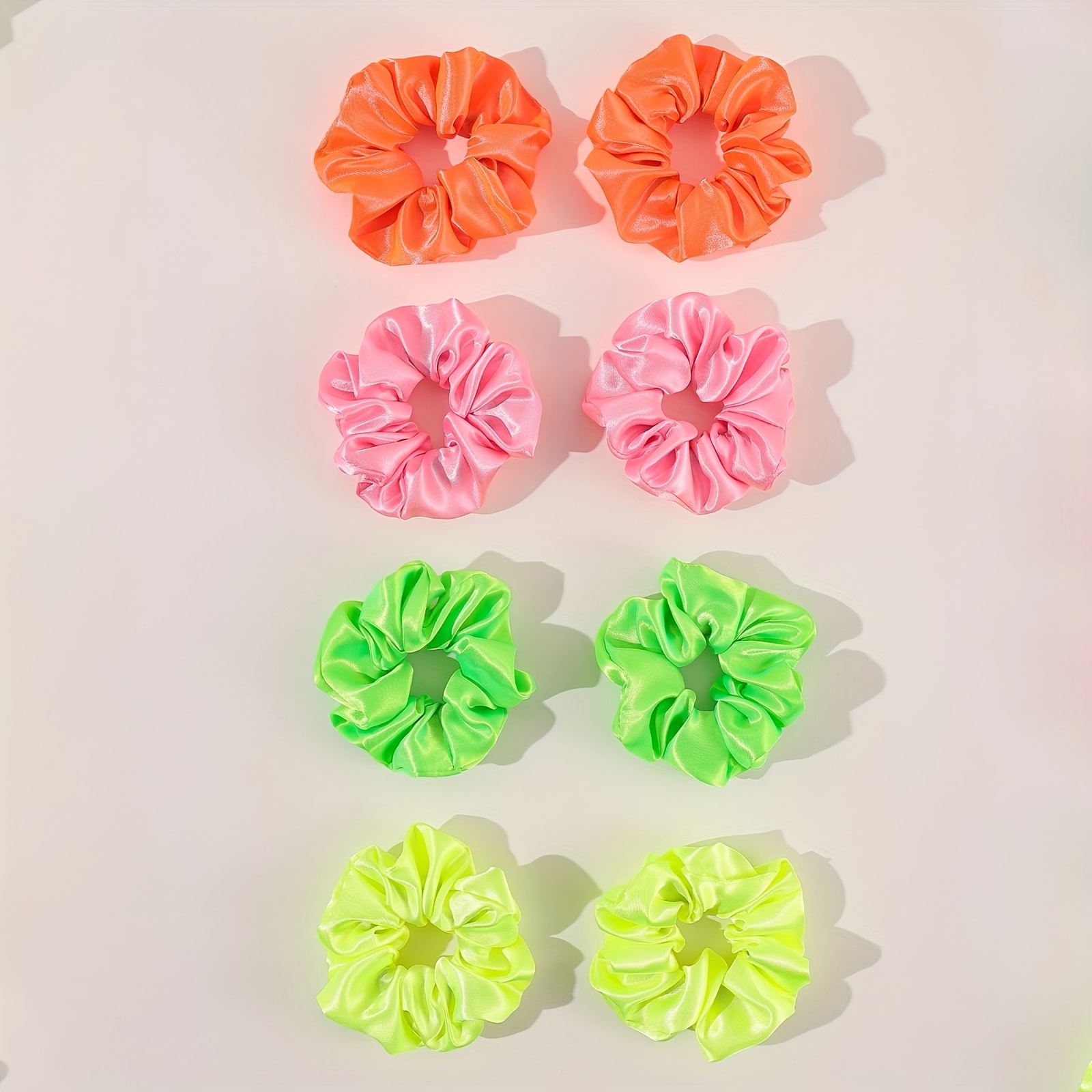 

8pcs Solid Color Hair Scrunchies Set - Cute And Simple Cloth Fabric Hair Ties For High Ponytails - For Ages 14 And Above Summer Neon Colors