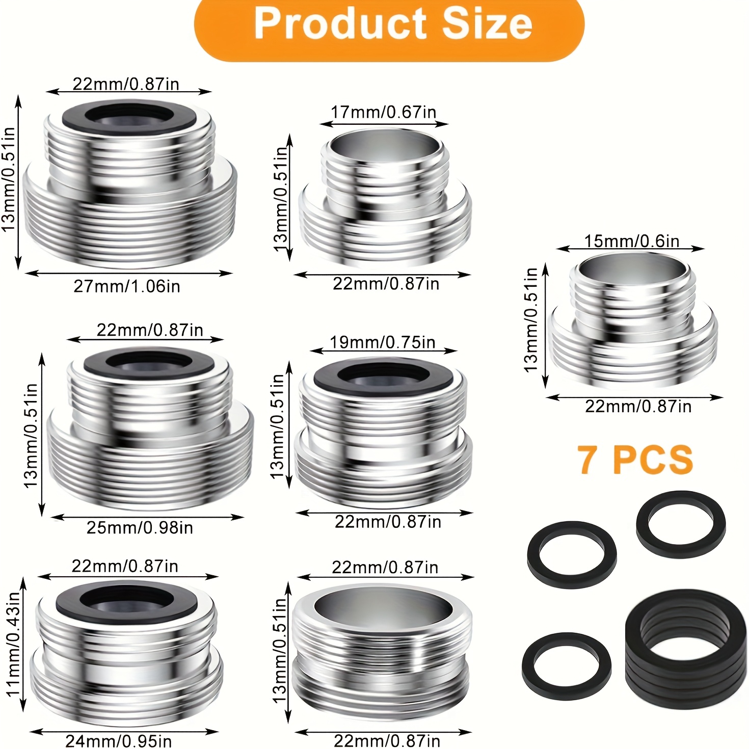 E-shop 7-teiliges Wasserhahn-Adapter-Set Messing Belüfter Verbinder Stecker Buchse Verbinder Gartenschlauch Filter Standard Spülbecken Sprühkopf Metall