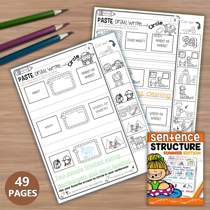 

49 Pages Summer Structure Worksheets For Kids - -and-paste Learning Activities, Paper Material, Kindergarten & Early Elementary Education