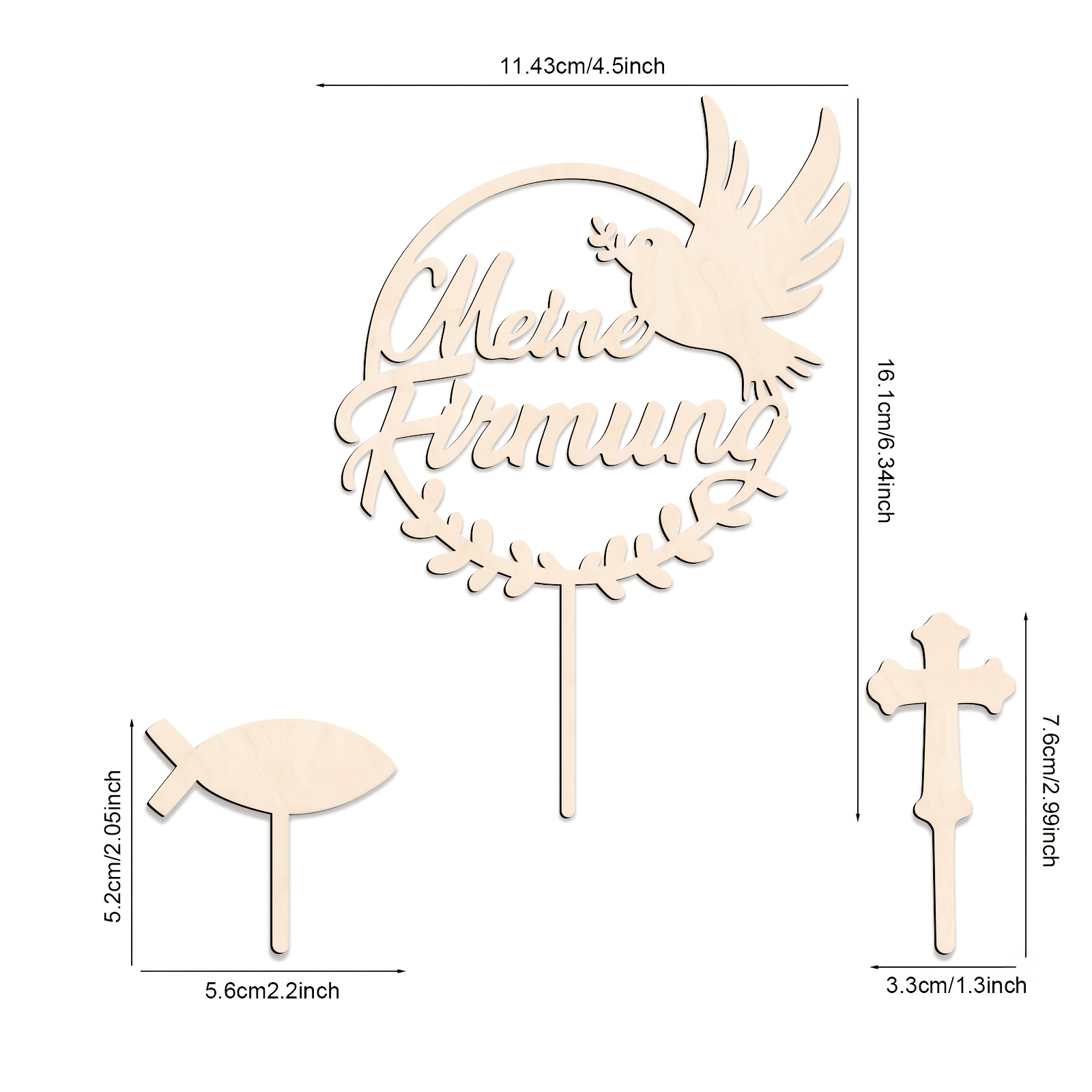 Image of 3pcs Of My Confirmation Wooden Cake Topper Featuring Fish And Cross Elements, Perfect For Decorating Cakes For First Holy Communion, Baptism, And Confirmation Celebrations