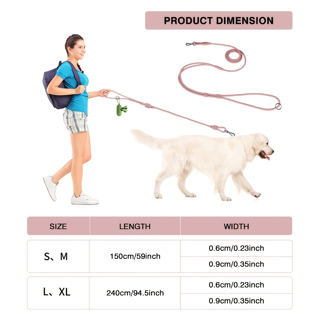 Round Silicone Dog Leash with Sturdy Metal Hook Closure