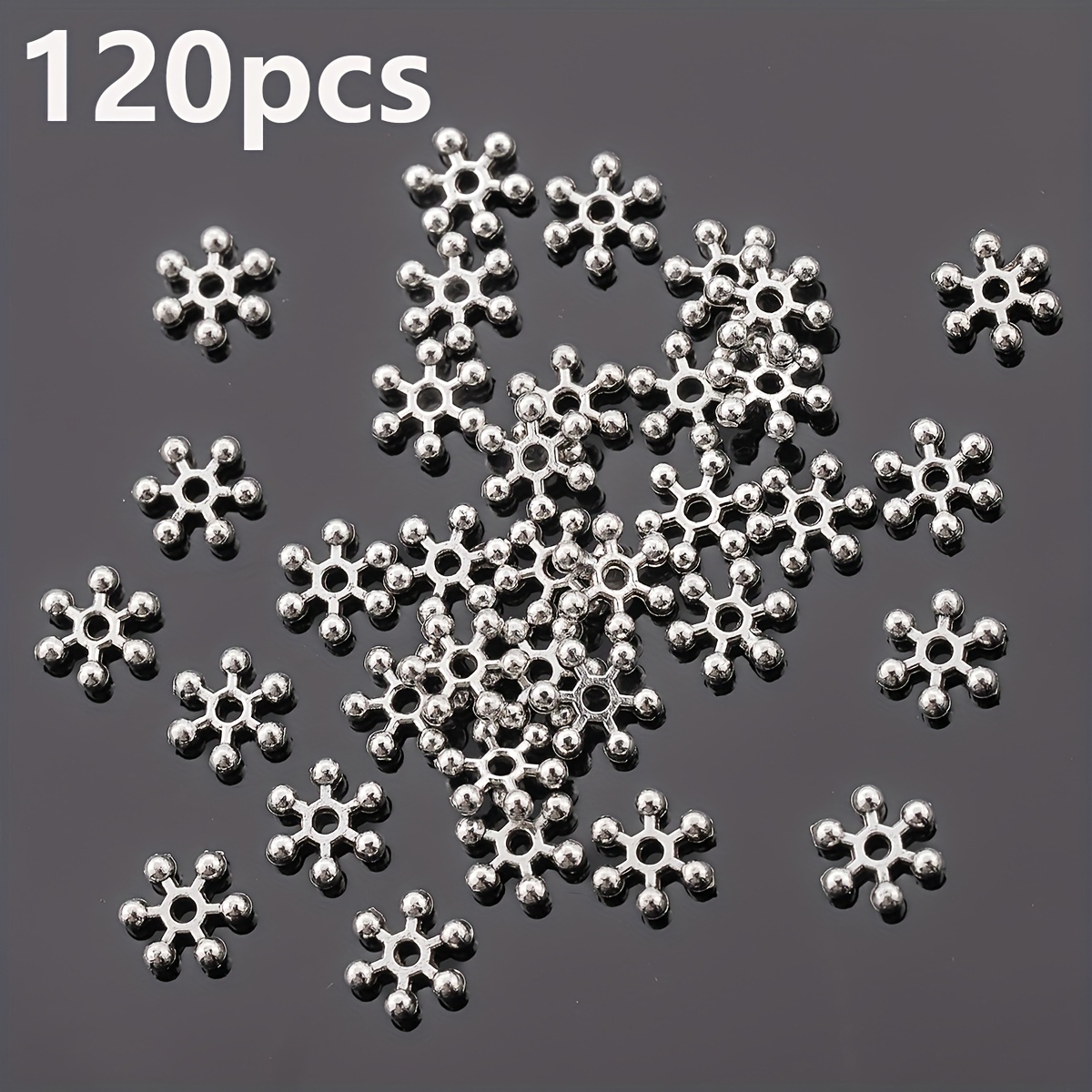 E-shop 240/120 Stück Perlen und Perlen-Sortiment, Runde Punkt Schneeflocken Flachperlen mit 8 mm Blumenformen, Lose Spacer Perlen, Dreidimensionale