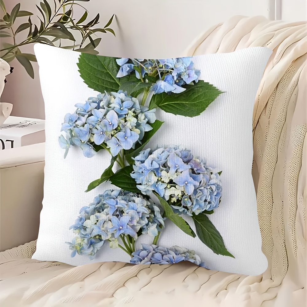 

Blue Hydrangea Bouquet 18x18" Double-sided Plush Pillow Cover - Zippered, Hand Washable For Living Room & Bedroom Decor (no Insert)