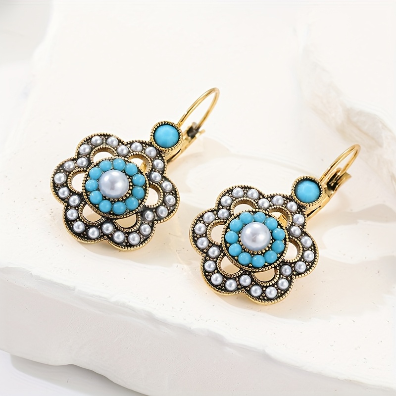 Vintage Southwestern Turquoise Bead Drop Earrings, Bohemian