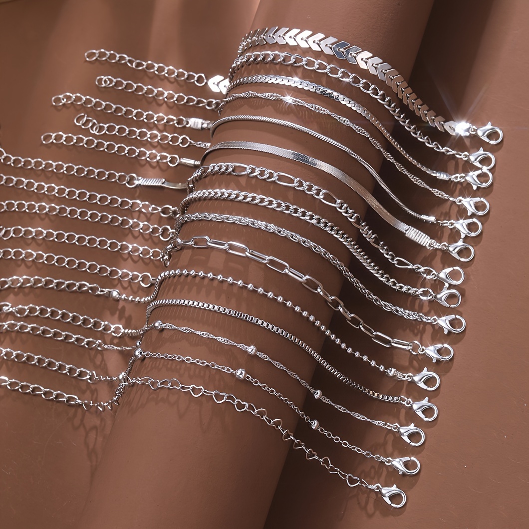 15pc Silvery Basic Bracelet Set for Daily Wear