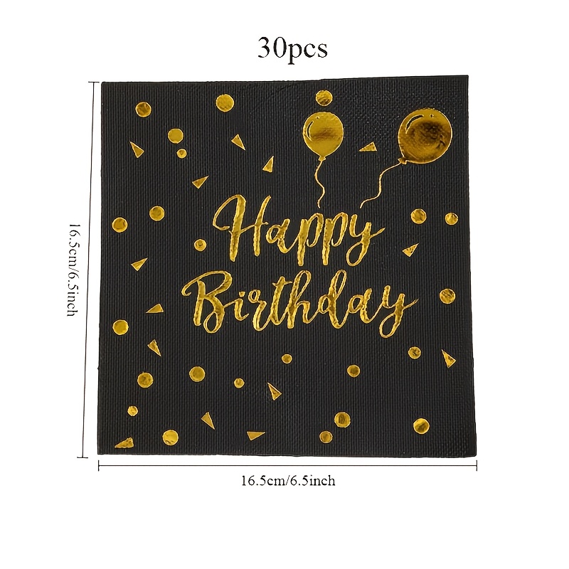 Image of 30pcs Black And Polka Dot Disposable Paper Napkins, 2-ply For Birthday Party Decorations, Cocktail & Picnic Celebrations, Holiday Use, 6.5 X 6.5 Inches, Birthday Party Supplies, Happy Birthday, Dinner
