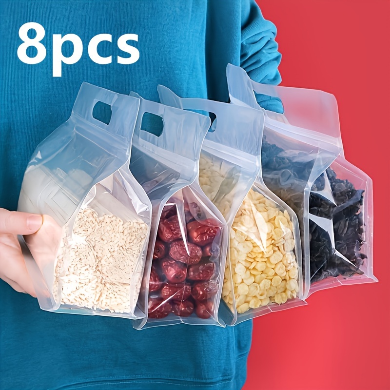 

8pcs Extra-large Reusable Storage Bags With Handles - , Leak-proof & Freezer Safe For Nuts, Cereals, - Gift Or Organizer