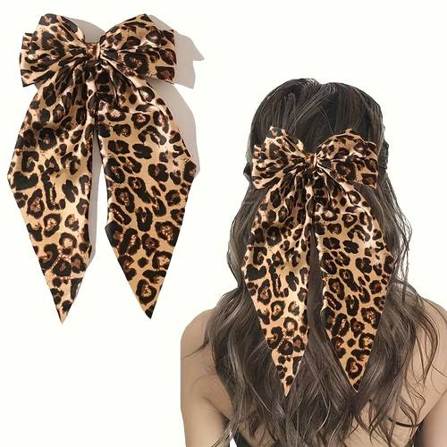 1pc large leopard bow hair clip for women satin hairpin half updos holiday parties date nights special occasions