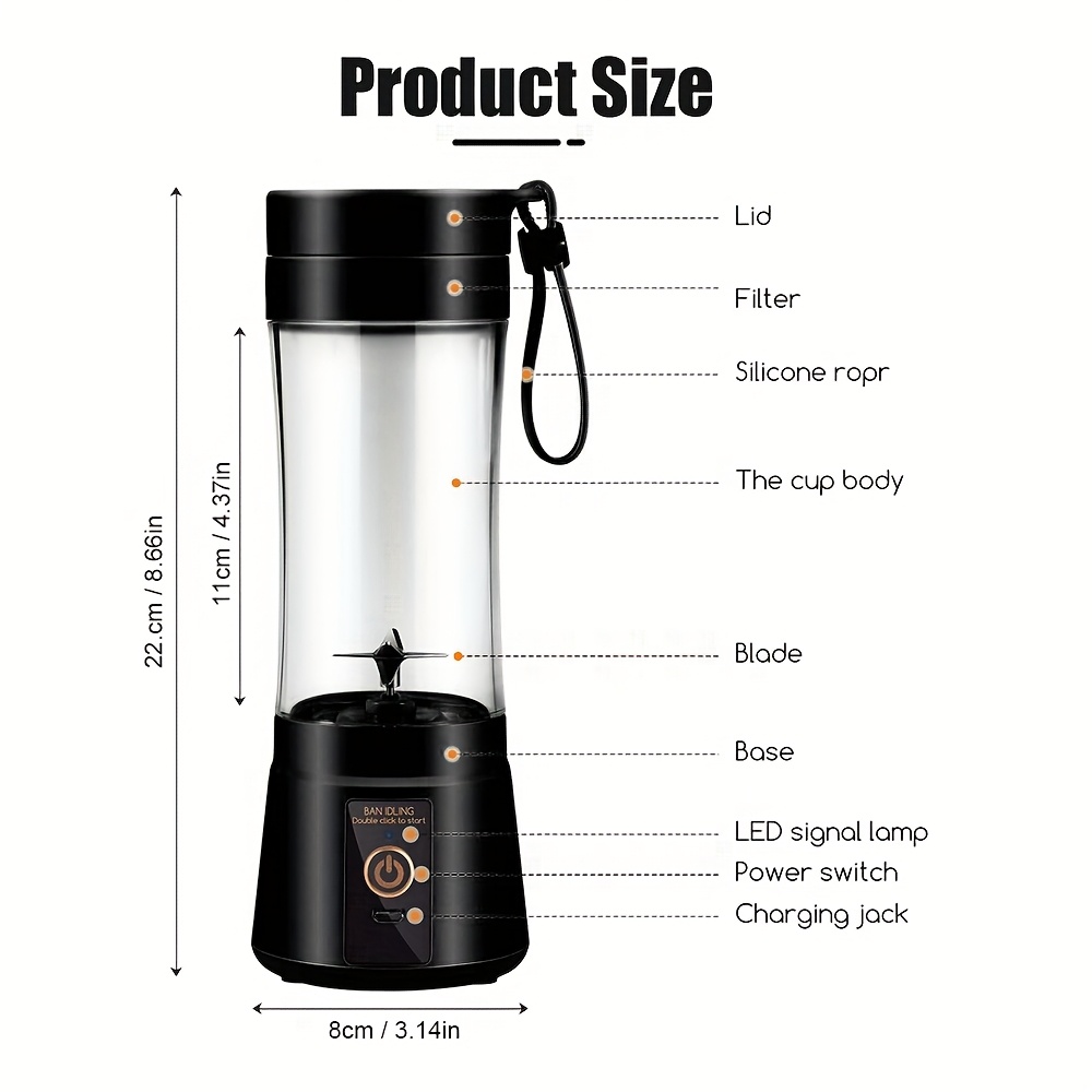 12 85 15   rechargeable mini blender portable usb rechargeable mini blender juicer 3     6 12 blade safety lock food grade     for   juices anywhere details 9