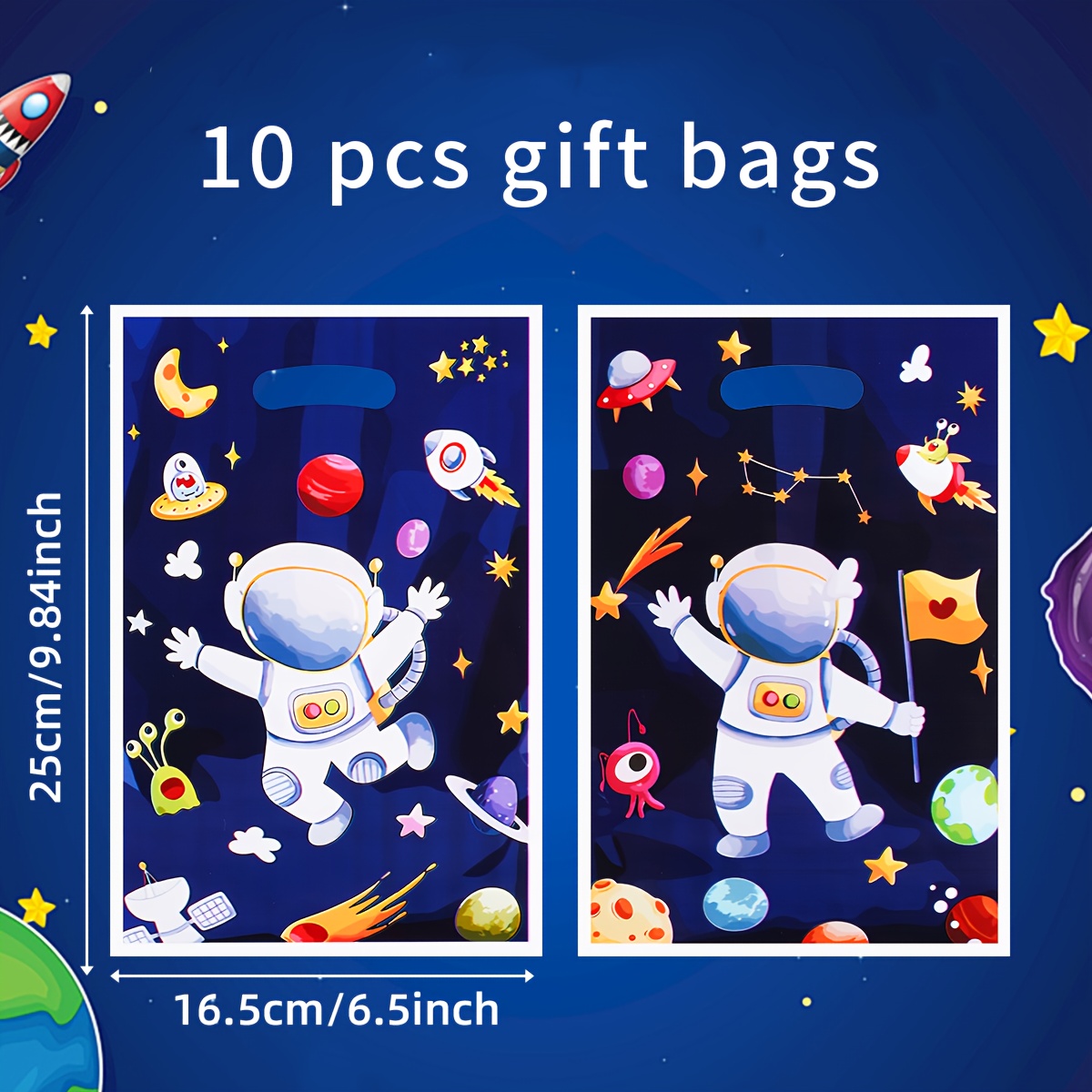 E-shop 10/25/50 Stück Weltraum-Astronaut Geschenktüten, Plastik-Tragetaschen, Weltraum-Astronaut Motiv Geschenktüten, Geburtstagsfeier Dekoration,