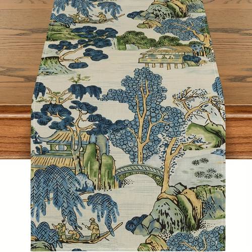 1pc chinese style autumn landscape tablecloth seasonal home tree kitchen table decoration for home party decor high quality polyester machine washable