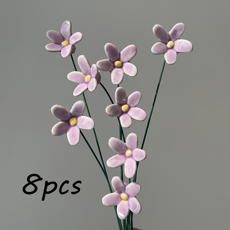 E-shop 8-teiliges handgefertigtes Keramik-Set mit romantischen, lila Sternen, -Blumen, handgefertigte Keramikblumen, nie verblassen, ewige