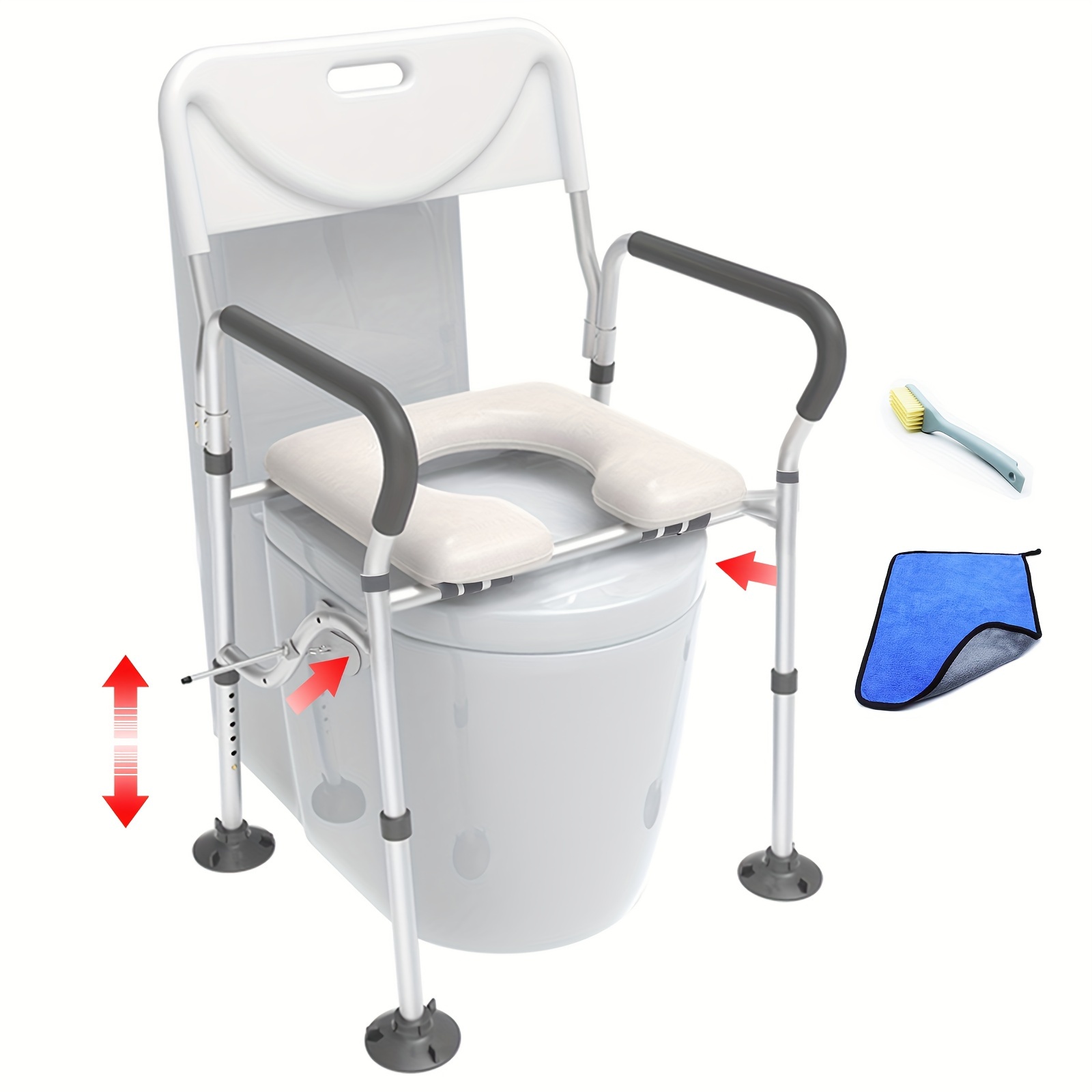 

Raised Toilet Seat With Handles Backrest 450lbs, Wide Padded Elevated Toilet Seat For Seniors Handicap, Elongated Stand Alone Toilet Safety Chair With Suction Foot Pad & Splints