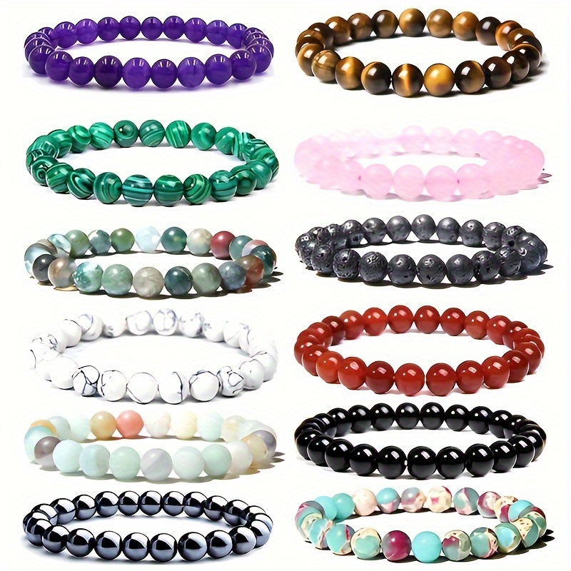 

12pcs Natutal Stone Rope 8mm Beads Bracelet Turquoise Stone Scrub Stone Stone Stretch Rope Bracelet For Men Women Fit For Daily Outfits Party Accessories