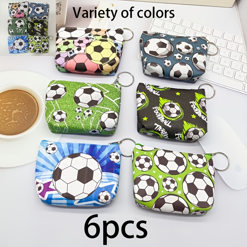TEMU Portamonete da donna 6 pezzi con stampa a tema calcio, stampa con motivo calcistico, materiale PU, e portatile, come regalo per compleanni,