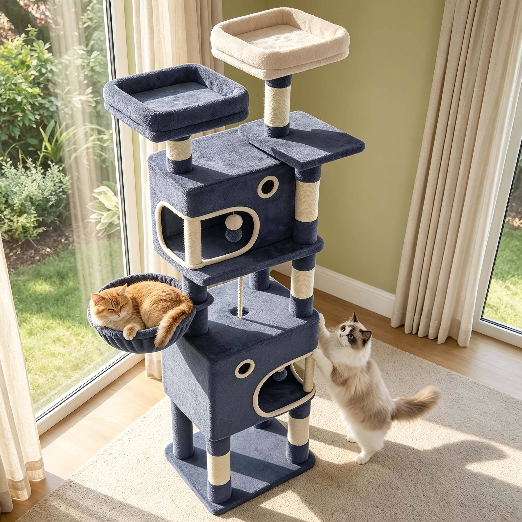 Image of 180cm Cat Tree Suitable For All Cat Breeds, 8 Sisal Posts For Cats To Scratch, 3 Platforms, House, Cat Basket, -layer Cat Climbing Frame, Suitable For Large Cats And Multiple Cats