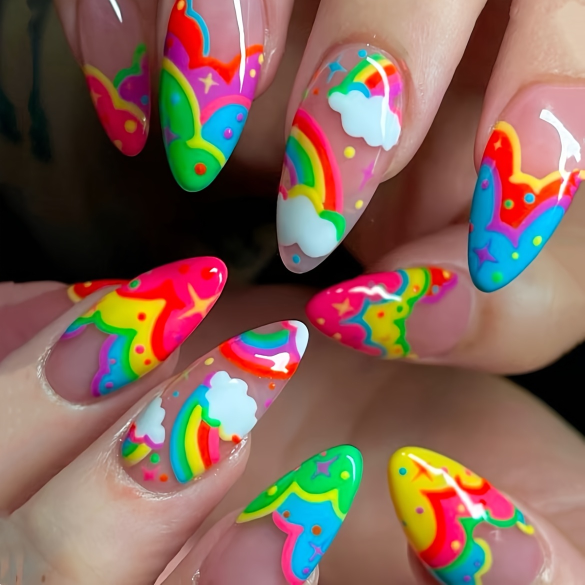 

24pcs Shaped Carnival Press-on Nails, Mixed , , Medium Length, Removable Rainbow Theme Manicure Set