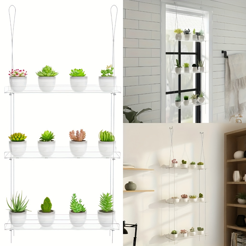 

Domuuh Adjustable 2/3-tier Clear Acrylic Window Plant Shelf - Perfect For Herbs, Succulents & Flowers | Indoor Wall Hanging Display Organizer