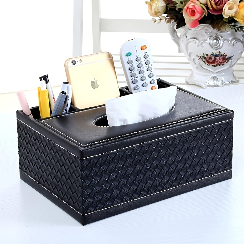 TEMU 1 soporte para pañuelos con almacenamiento, con de pañuelos extraíble de cuero sintético estilo europeo, ideal para usar de estar, comedor,