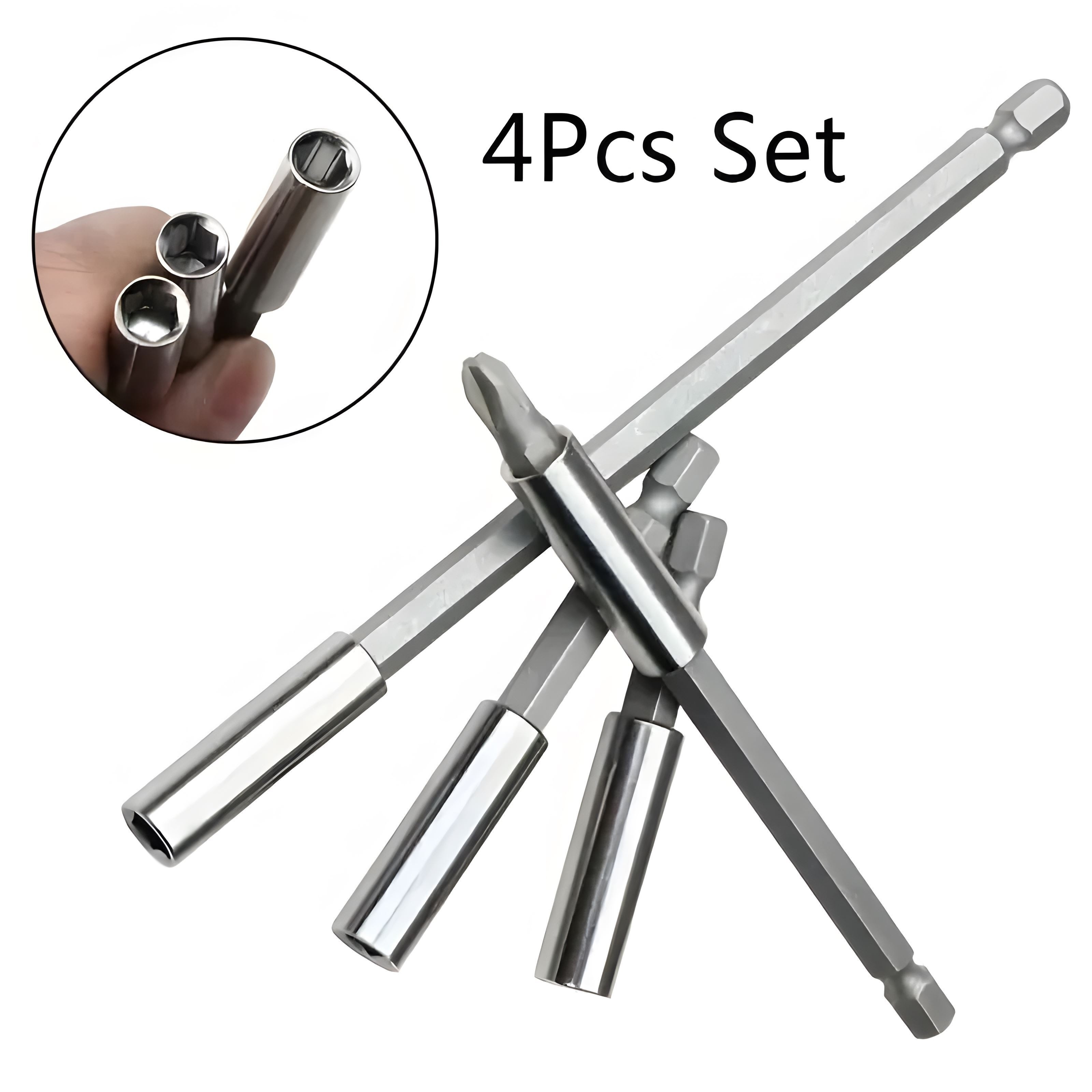 

4pcs Promaster Magnetic Screwdriver Bit Set, 1/4 Shank Extension, Long Reach Metal Tips Holder For Electric Screwdrivers, No Battery Required