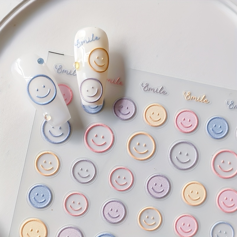 5d Embossed Cartoon Face Nail Art Stickers - Self-adhesive, Decals For Diy Manicure & Pedicure